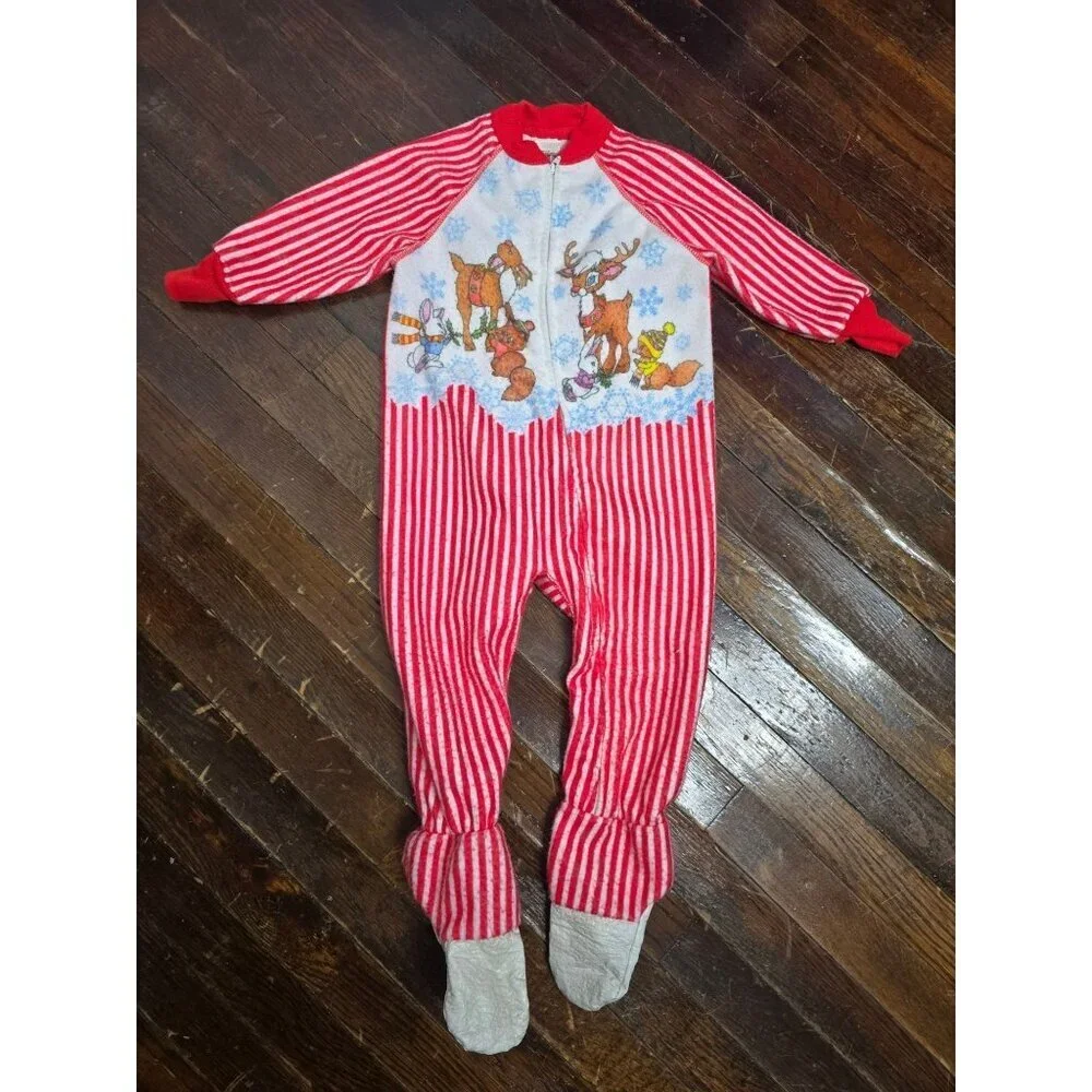 Vintage Montgomery Ward Christmas Striped Footed Pajamas size 3